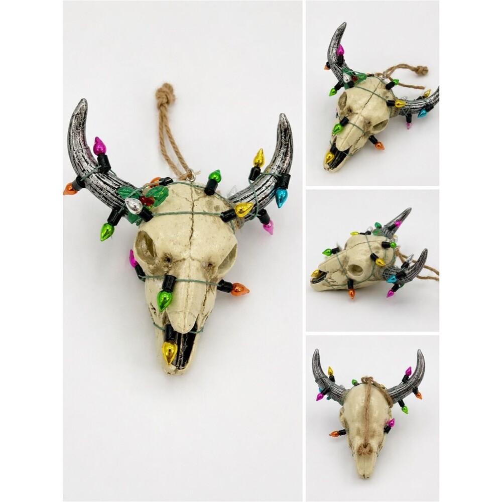 Festive Bull Skull Ornament with Multicolor Lights
